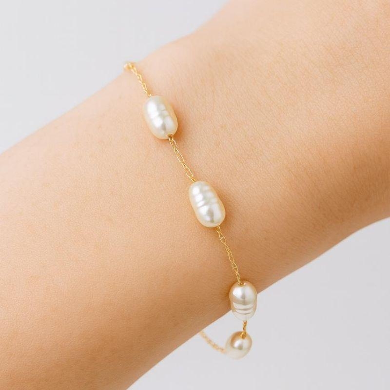 Pulseira Pérola Facetada 16cm + 5cm Banhada a Ouro 18k