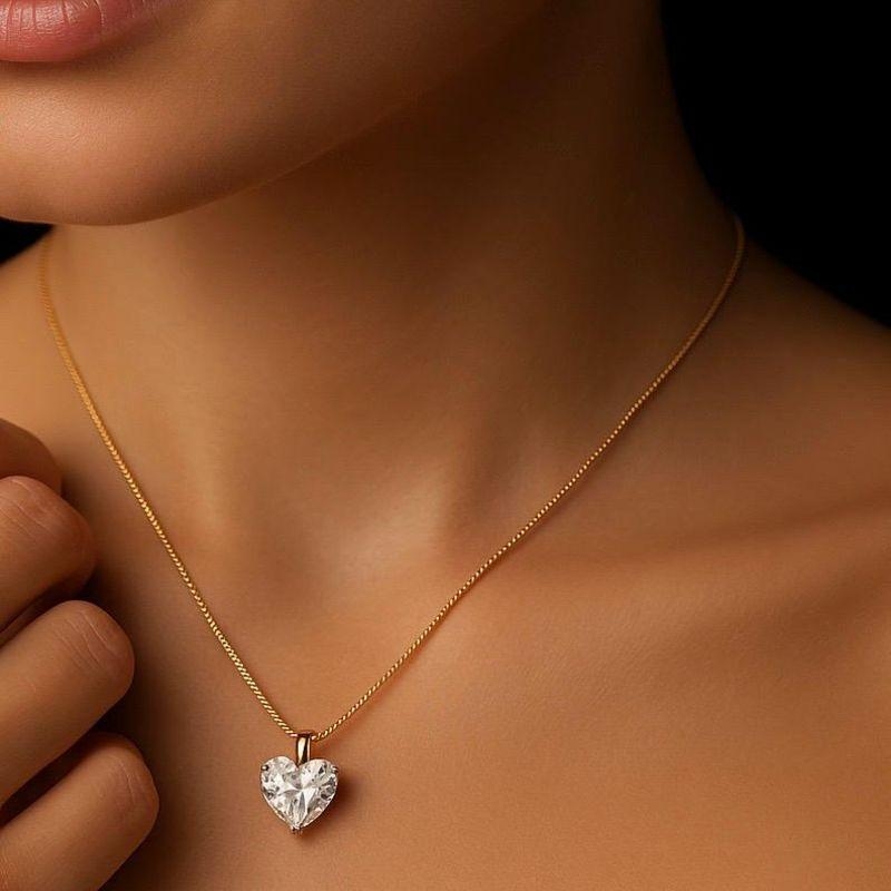 Colar Coração Cristal 45cm Banhado a Ouro 18k