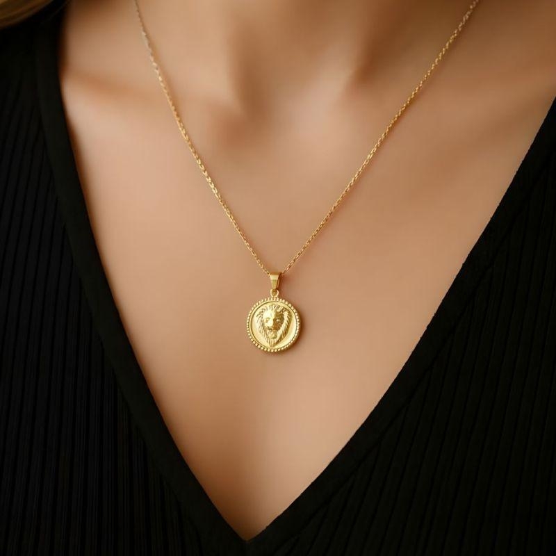 Colar Medalha Leão 45cm Banhado a Ouro 18k