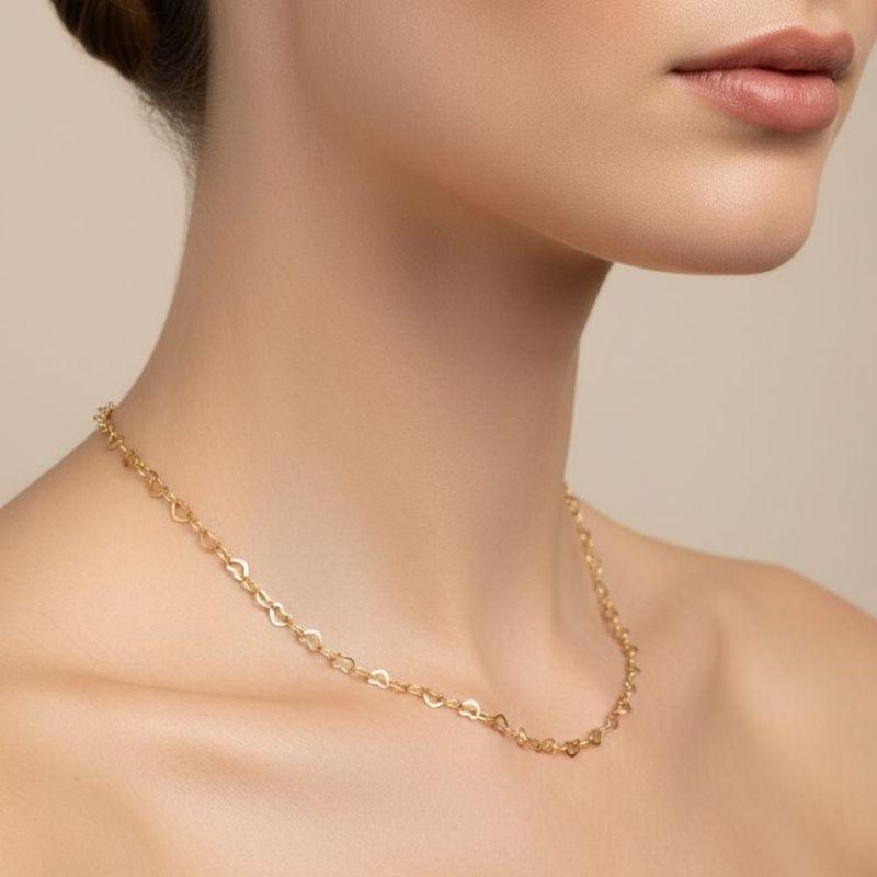Colar Elos Coração 45cm Banhado a Ouro 18k