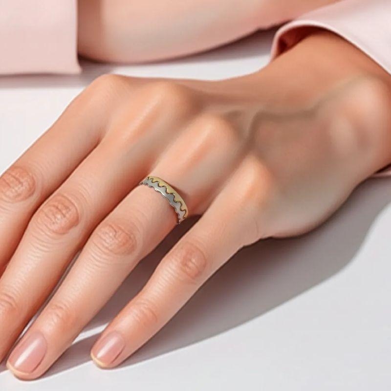 Anel Duplo Coroa Banhado no Ródio Branco e Ouro 18k