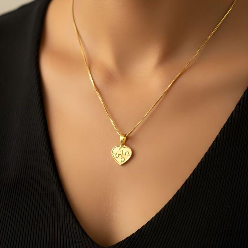 Colar Coração Autista Dourado 45cm Banhado a Ouro 18k