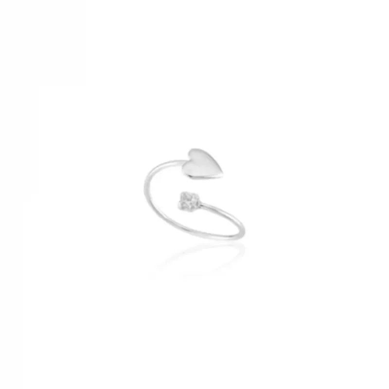 Anel Falange Regulável Coração e Pedrinha de Zirconia Prata 925