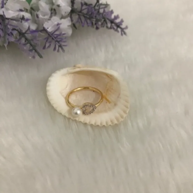 Anel Pérola com Coração Cravejado Banhado a Ouro 18k