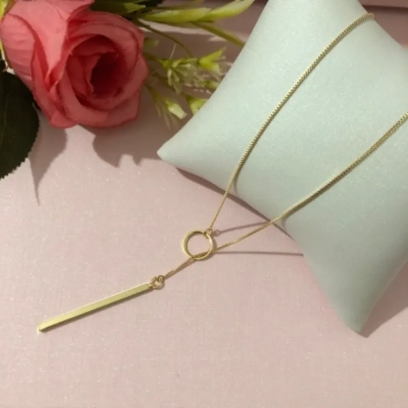 Colar Gravatinha com Ponta Palito 60cm + 5cm Banhado a Ouro 18k