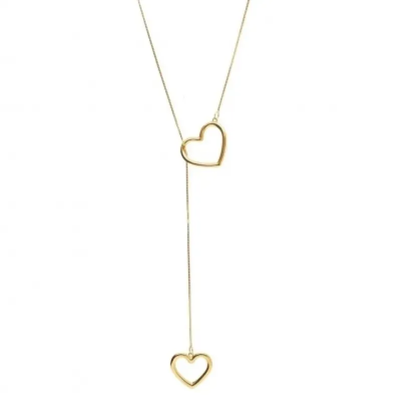 Colar Gravatinha Coração Vazado 60cm Banhado a Ouro 18k