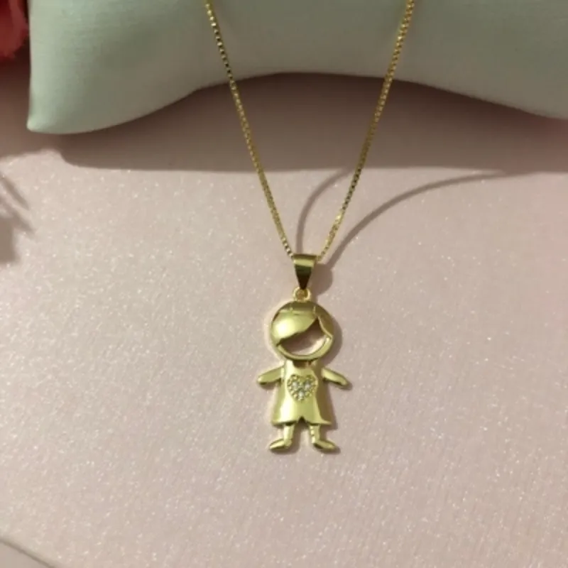 Colar Menino com Coração 45cm + 5cm Banhado a Ouro 18k