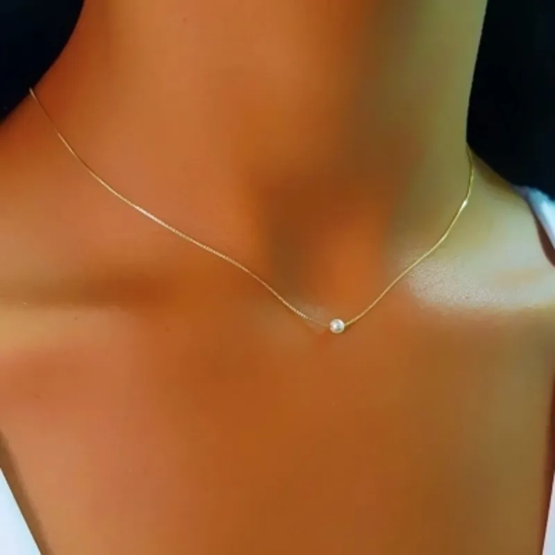 Colar Pérola  Solitária 45cm Banhada em Ouro 18k