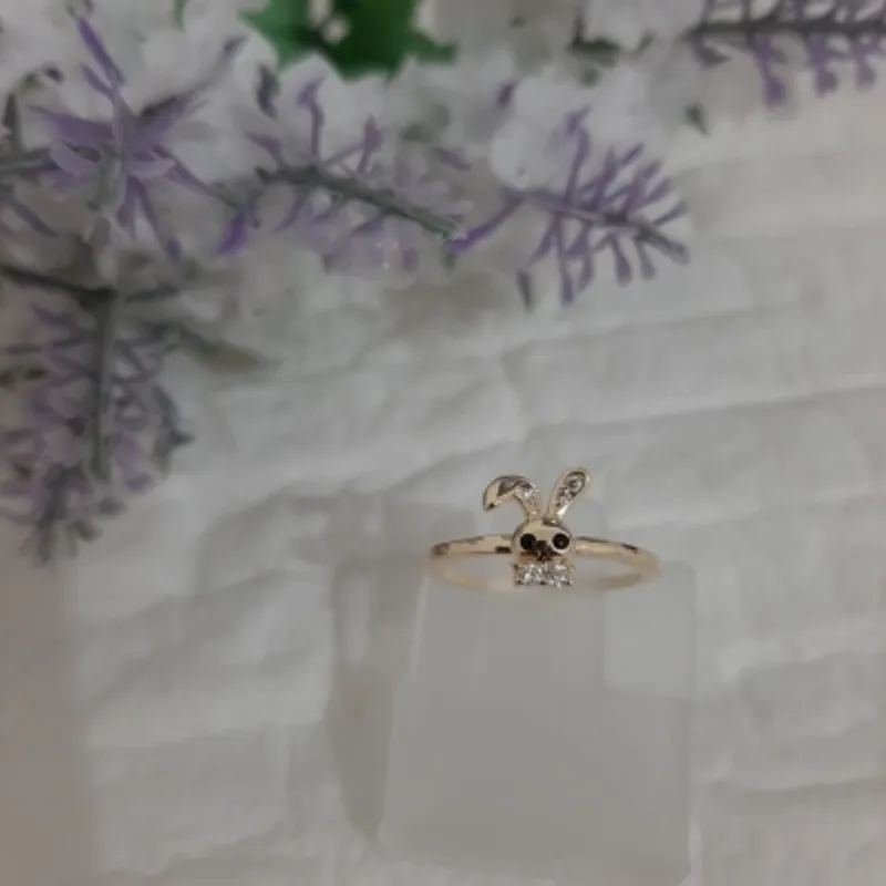 Anel Falange Coelhinho Cravejado Banhado a Ouro 18k