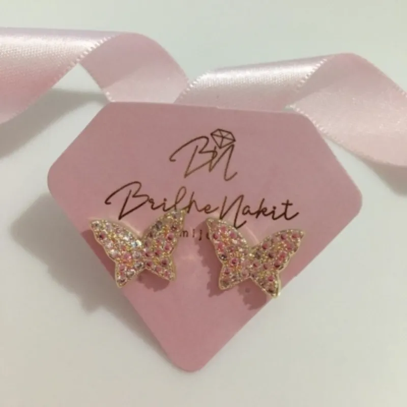 Brinco Borboleta Cravejada G Banhado a Ouro 18k