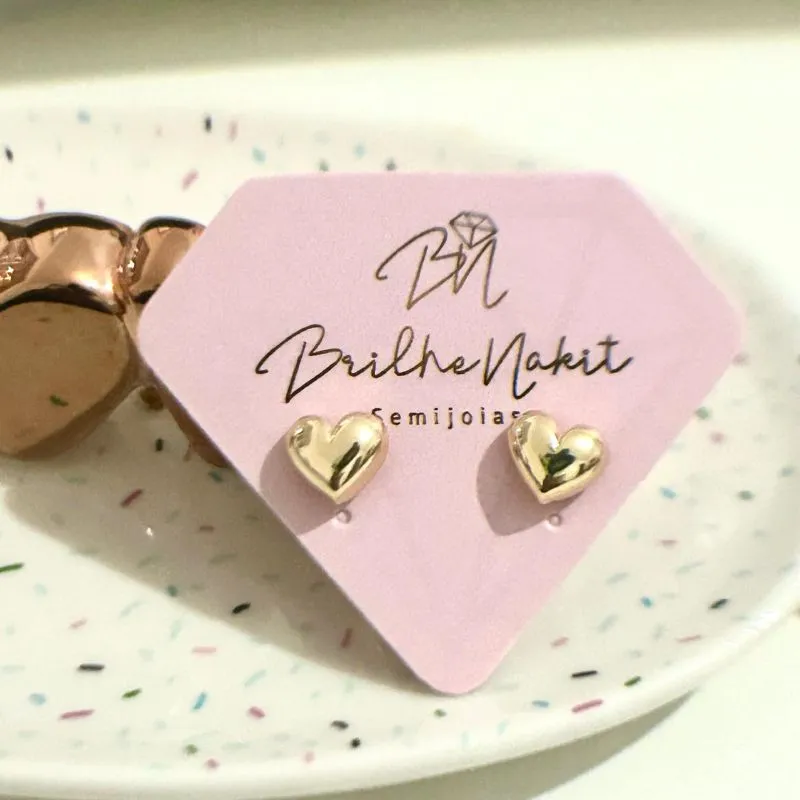 Brinco Coração Liso 7mm Banhado a Ouro 18k