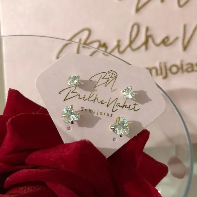 Brinco Duplo Ponto de Luz Coração Banhado a Ouro 18k