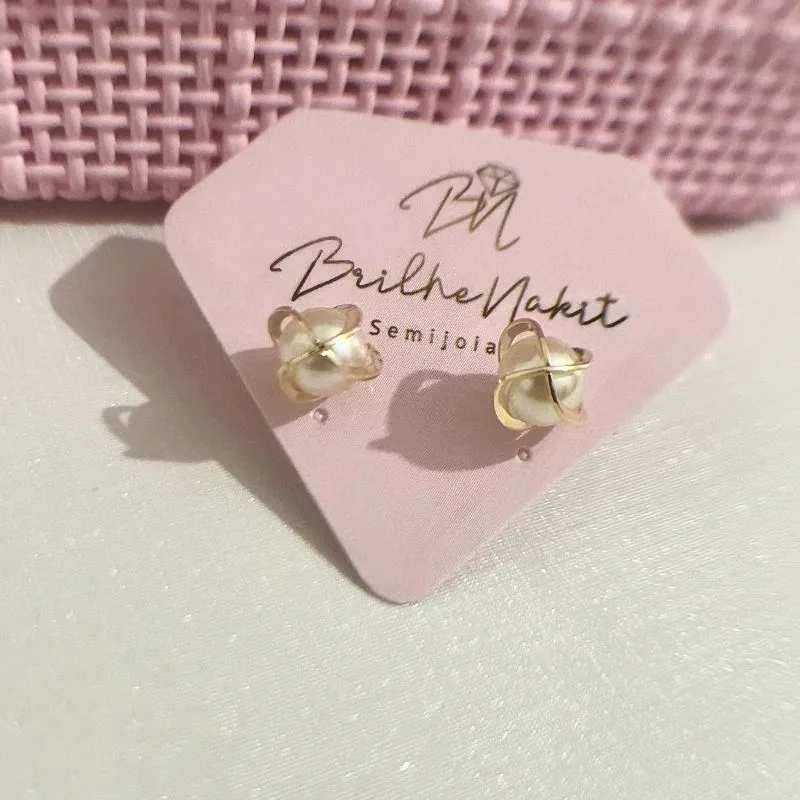 Brinco Globinho Pérola 7mm Banhado a Ouro 18k