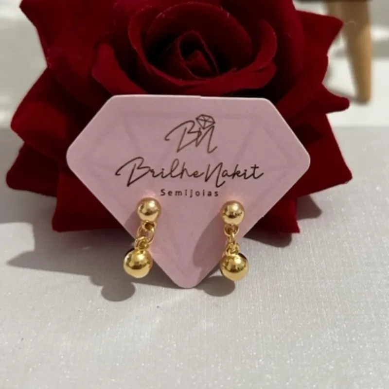 Brinco Infantil Bolinha com Pingente Bola Banhado a Ouro 18 K