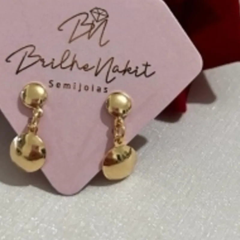 Brinco Infantil Circulo com Pingente Circulo Banhado a Ouro 18k