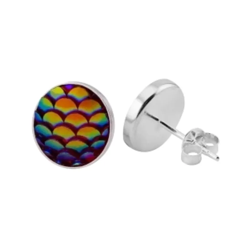 Brinco Prata 925 Redondo Escama de Peixe Furta Cor