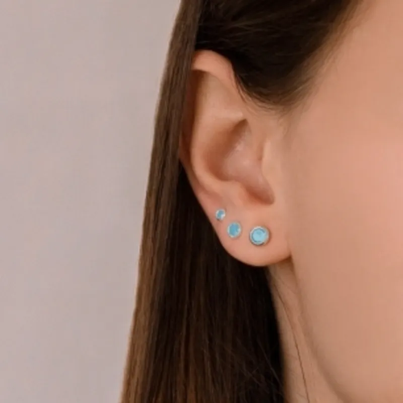 Brinco Prata 925 Trio Redondo Azul