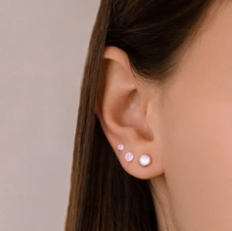 Brinco Prata 925 Trio Redondo Rosa Cristal