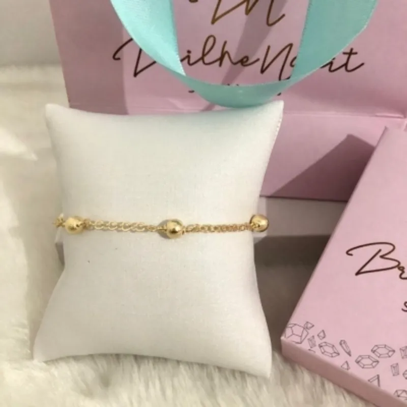 Pulseira Bola Lisa e Fosca 17cm + 5cm Banhada a Ouro 18k
