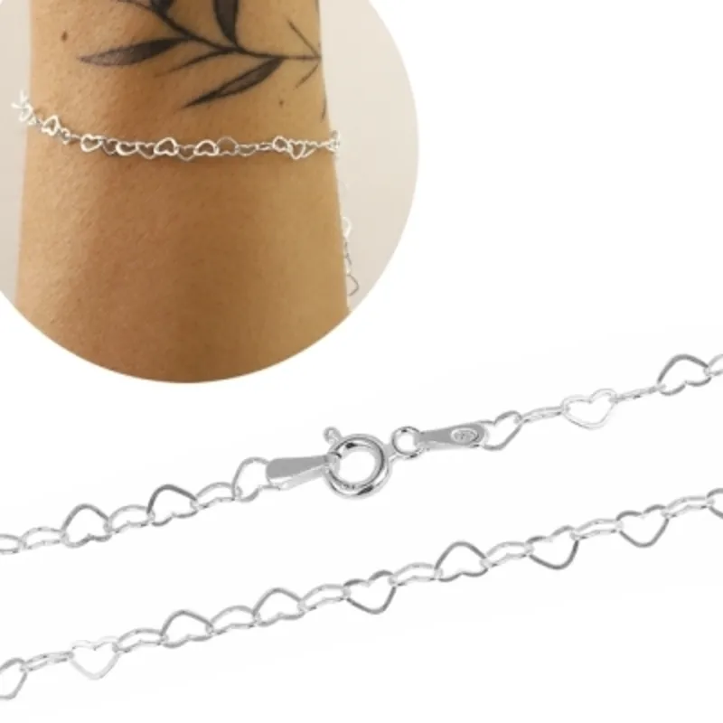 Pulseira Elos Coração Prata 925 (18cm)