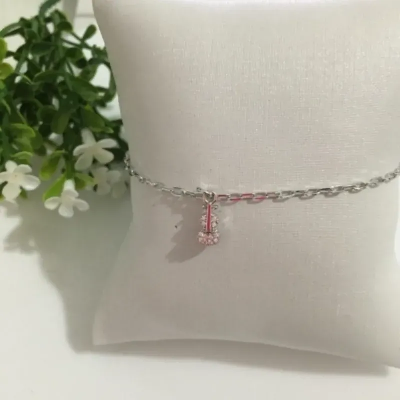 Pulseira infantil com Pingente Violão Cravejado 10cm Banhado a Ródio Branco
