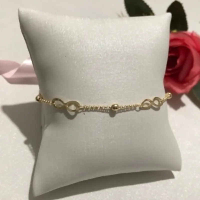 Pulseira Infinito com Três Bolinhas 15cm + 5cm Banhada a Ouro 18k