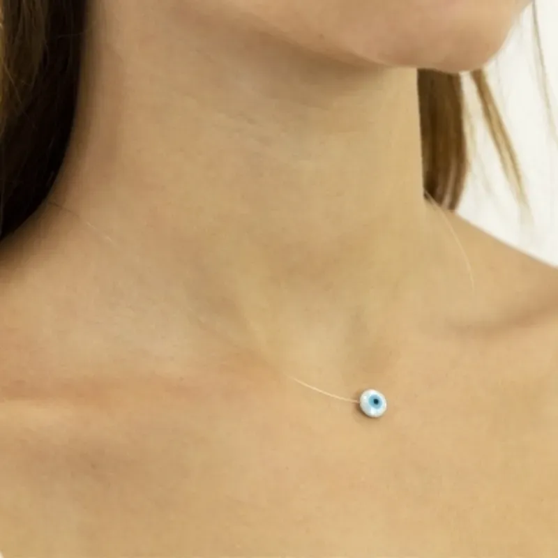 Choker Fio de Nylon Olho Grego 35cm Prata 925