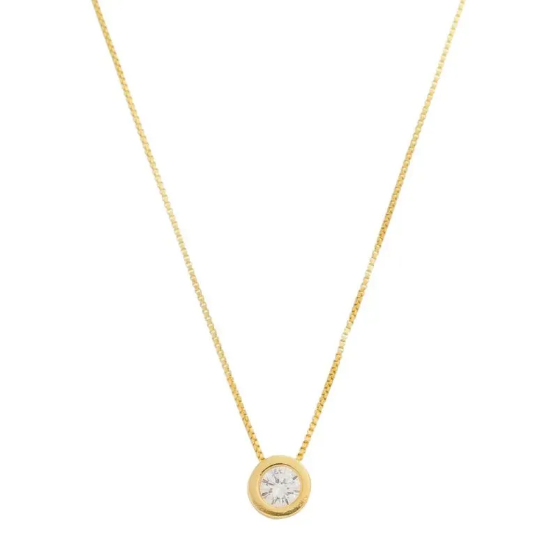 Colar Ponto de Luz Zircônia 5mm Redonda 45cm Banhado a Ouro 18k