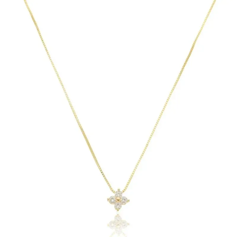 Colar Trevo Luxo em Cristal 45cm Banhado a Ouro 18k