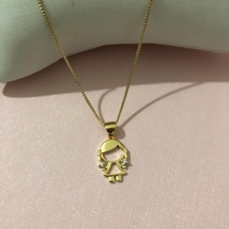 Colar Menina com Trança e Zircônia 45cm Banhado a Ouro 18k