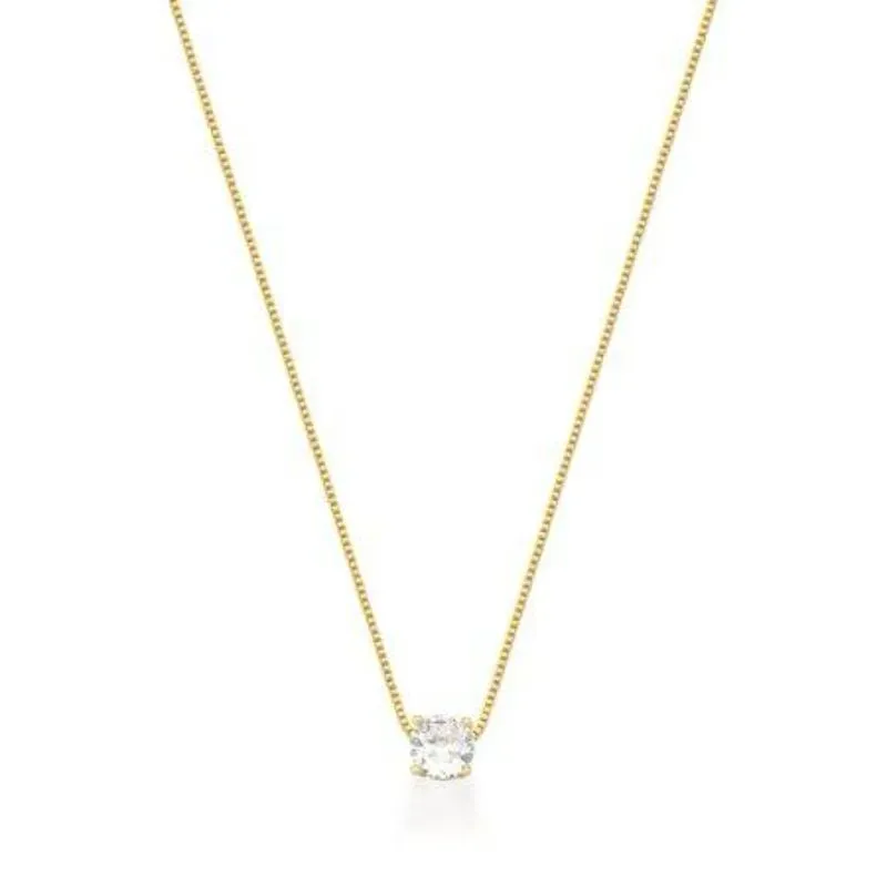 Colar Ponto de Luz com Pedra Zircônia 5mm (45cm) Banhado a Ouro 18k