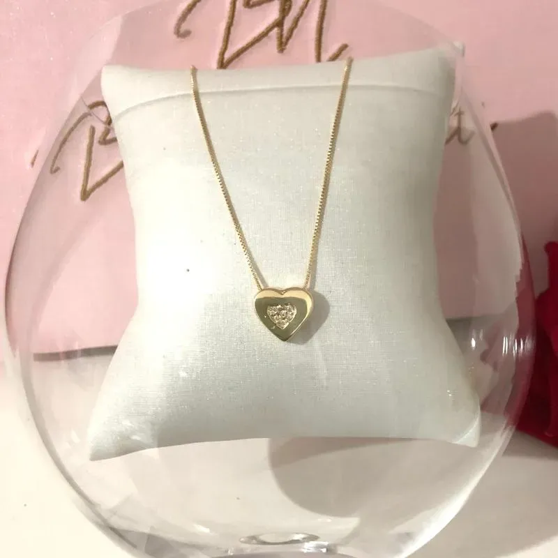 Colar Coração com Zircônia 45cm Banhado a Ouro 18k