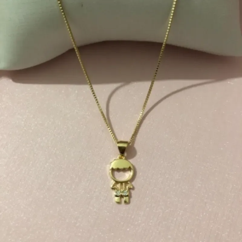 Colar Menino com Shorts Zircônia 45cm Banhado a Ouro 18k