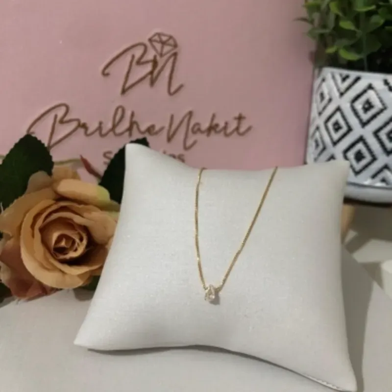 Colar Mini Gota Cristal 45cm Banhada a Ouro 18k