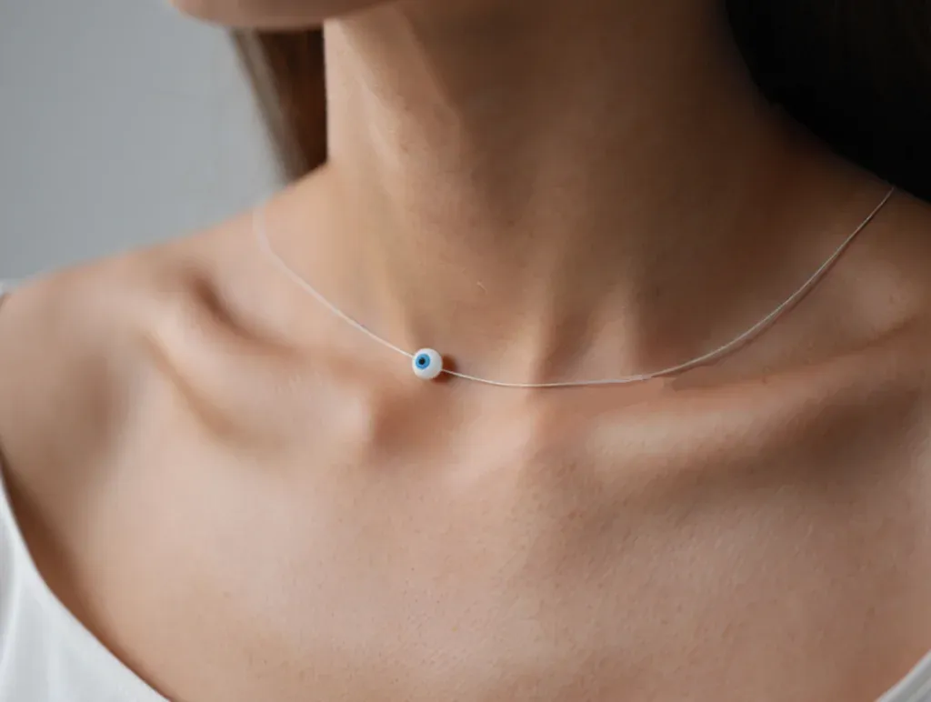 Choker Fio de Nylon Olho Grego 35cm Prata 925