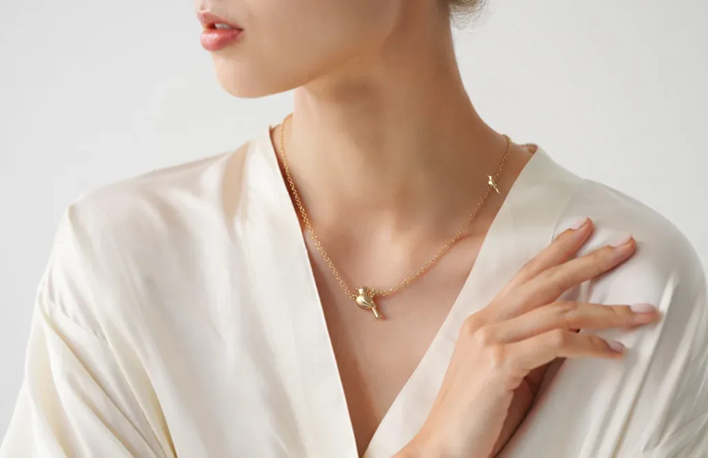 Colar Dois Passarinhos 45cm Banhado a Ouro 18k