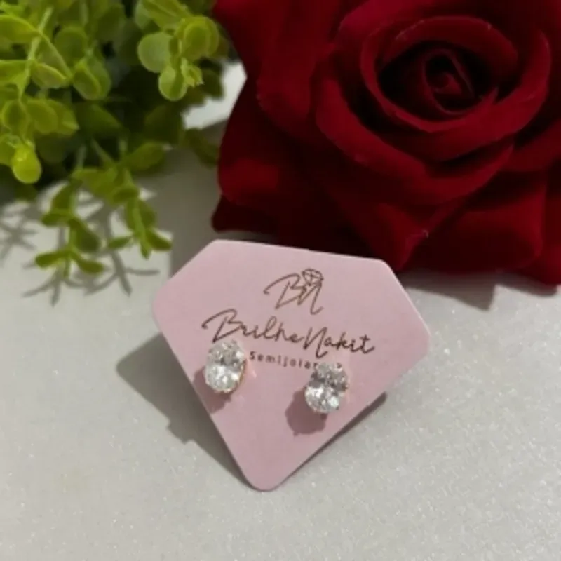 Brinco Ponto de Luz Oval Banhado a Ouro 18k