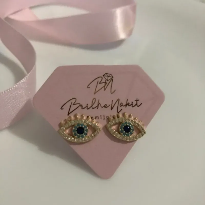 Brinco Olho Grego Cravejado em Zirconias Banhado a Ouro 18k