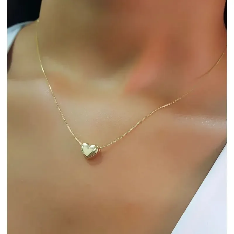 Colar Coração Liso 45cm Banhado a Ouro 18k
