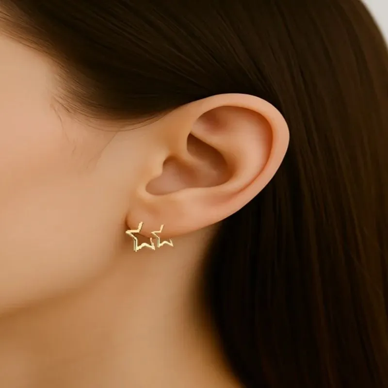 Brinco Argolinha Dupla Click Estrela Banhado a Ouro 18k