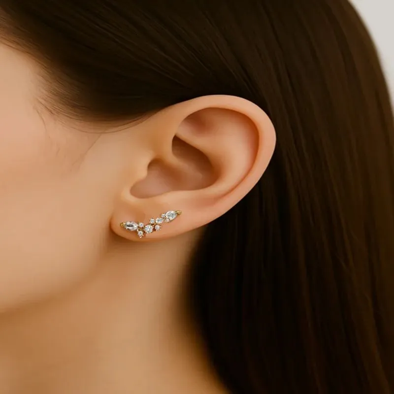 Brinco Ear Cuff em Cristais Banhado a Ouro 18k