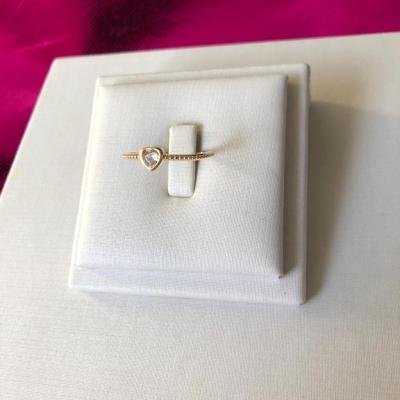 Anel com Aro de Bolinha Coração Cristal Liso Banhado a Ouro 18k
