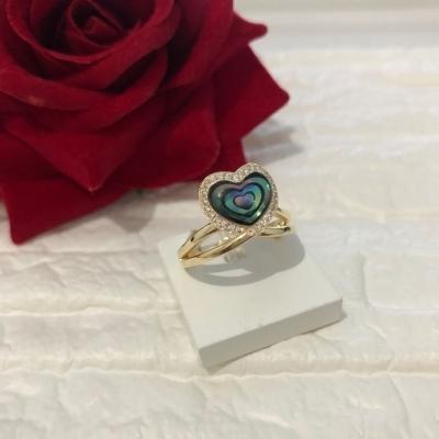 Anel Coração Cravejado com Resina Trabalhada Banhado a Ouro 18k