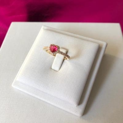 Anel Princesa Coração Rubi Cravejada com Microzirconia Banhada a Ouro 18k