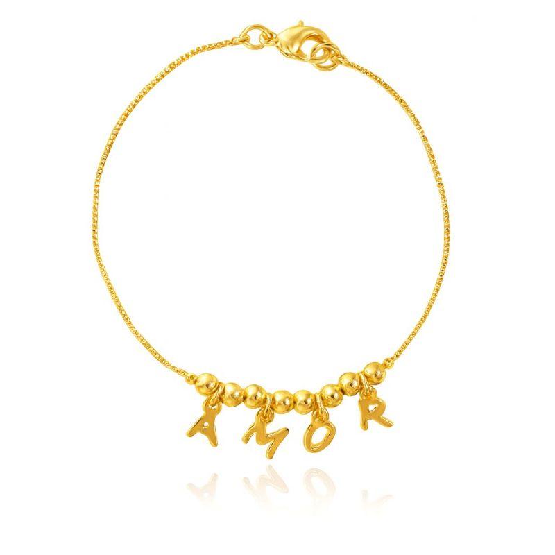 Pulseira com Pingentes Amor 18cm Banhada a Ouro18k