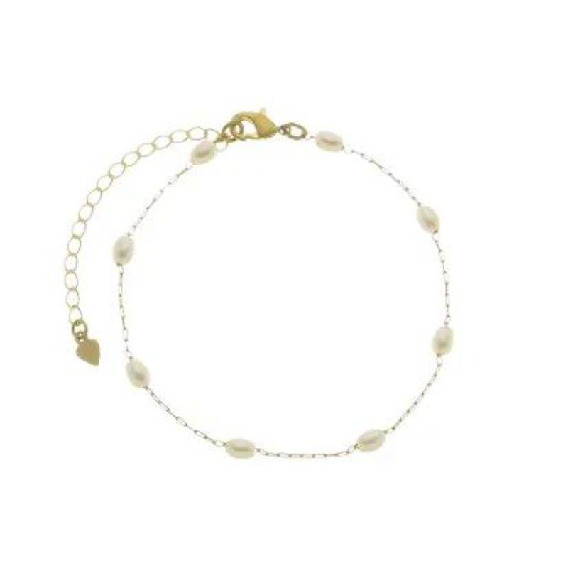 Pulseira Pérola Azeitona 16cm + 5cm Banhado a Ouro 18k