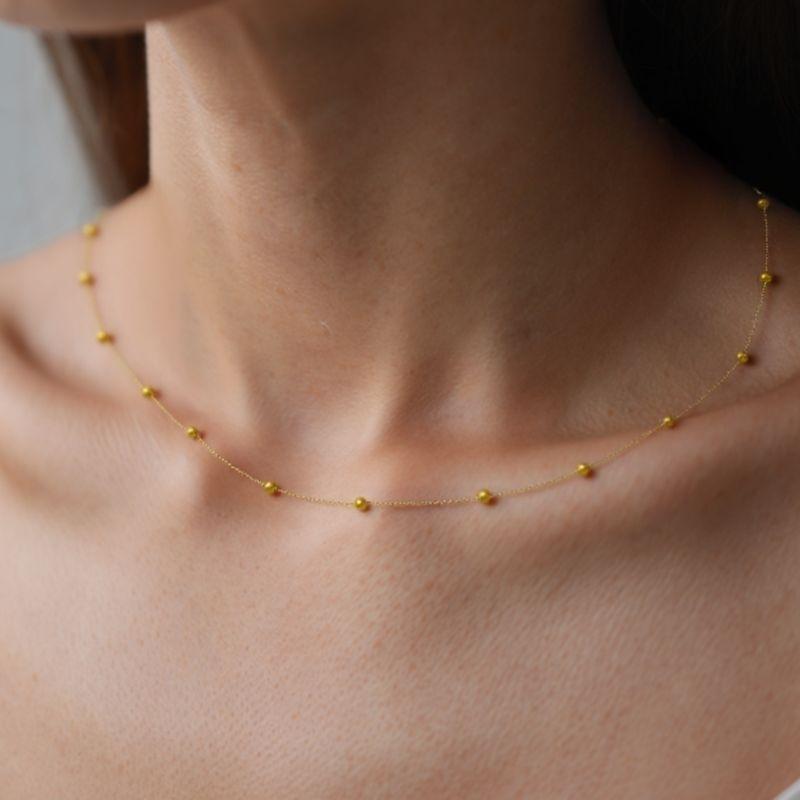 Choker Corrente Mini Bolinhas 32cm + 10cm Banhado a Ouro 18k