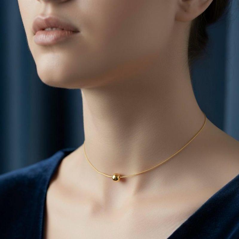 Choker Grumet com Bola Lisa 30cm + 10cm Extensor Banhado a Ouro 18k
