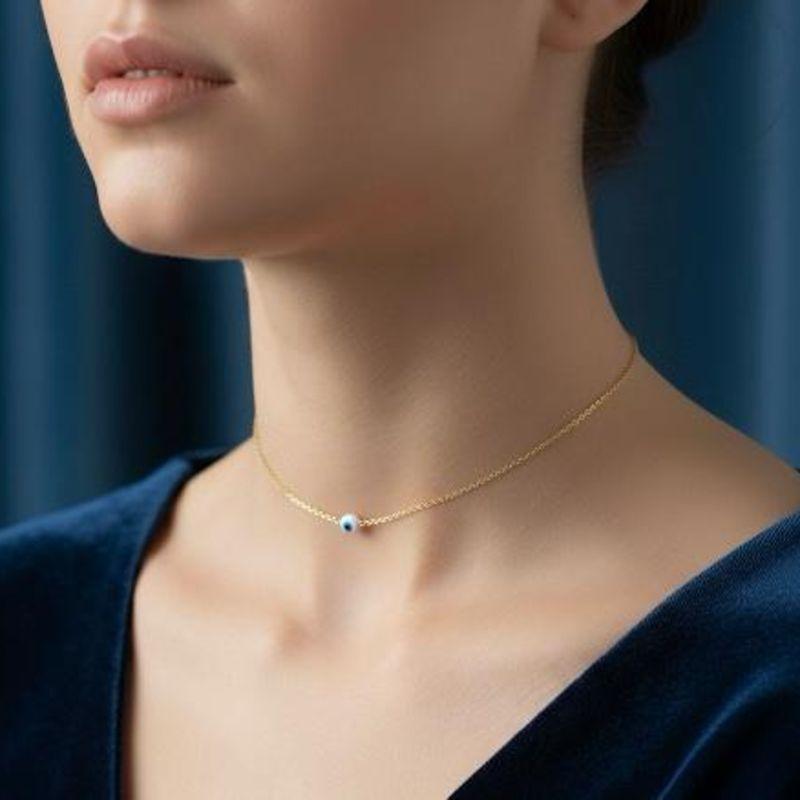 Choker Olho Grego 30cm + 10cm Extensor Banhado a Ouro 18k