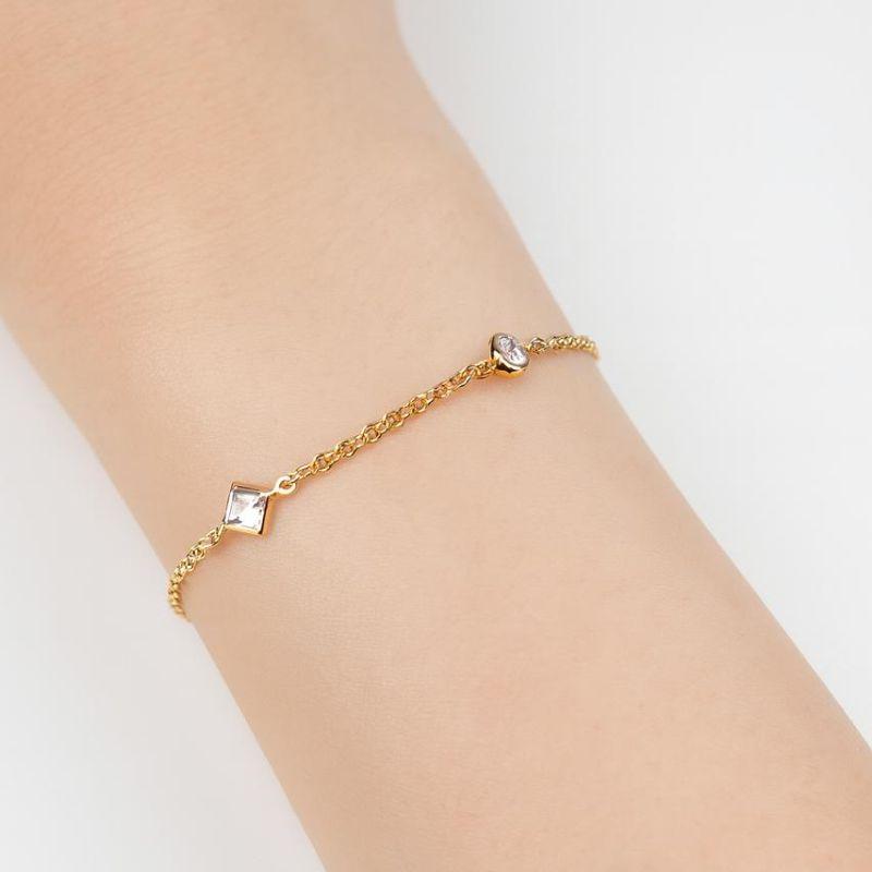 Pulseira com Cristais Geométricos 15cm + 5cm Banhado a Ouro 18k